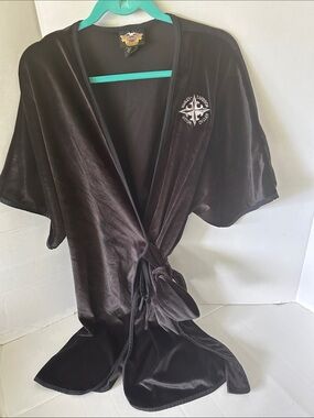 Harley Davidson women’s BLACK VELOUR SOFT ROBE FRONT TIE 2 POCKETS SZ XL